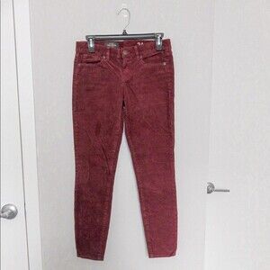 J. Crew Corduroy Pants Dark Red Toothpick Fitted Ankle Womens 24 Skinny Low Rise